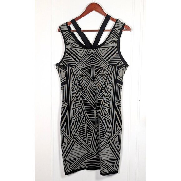 Torrid Sleeveless Dress Black Grey Geometric Knit Size 1 1X Stretch Curvy Plus - Picture 1 of 4